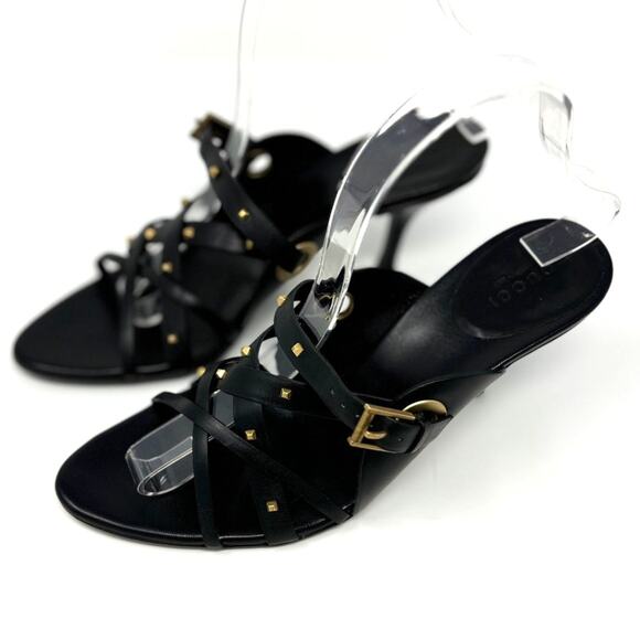 Gucci Women's Black Studded Strappy Heels Size 8 - Picture 3 of 16